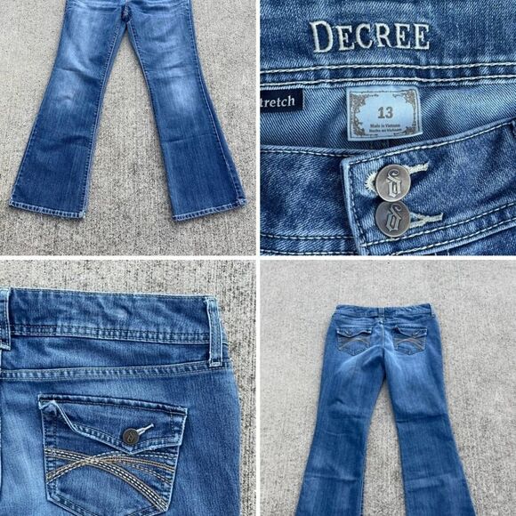 Decree bootcut jeans womens sz 13 flip pocket mid rise stretch denim retro Y2K - Picture 1 of 12